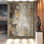 “Gray - Gold Abstract” - Industrial Abstract Painting On Canvas PS0086