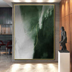 “Green - Yellow Abstract Line” - Green, Gray, Yellow Abstract Minimalist Painting On Canvas PS0649