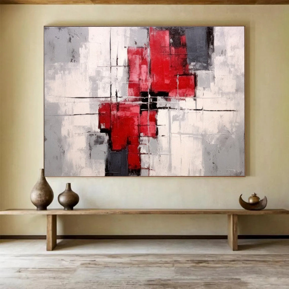 “Yellow, Blue, and Red Color Block Landscape” Abstract Painting On Canvas DKS269