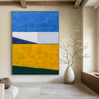 “Blue - Yellow Geometric Blocks” - Color - Blocked Abstract Painting On Canvas PT1096