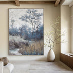 “Misty Forest Blues” - Cool Tones, Woodland Scene Painting On Canvas PT1458