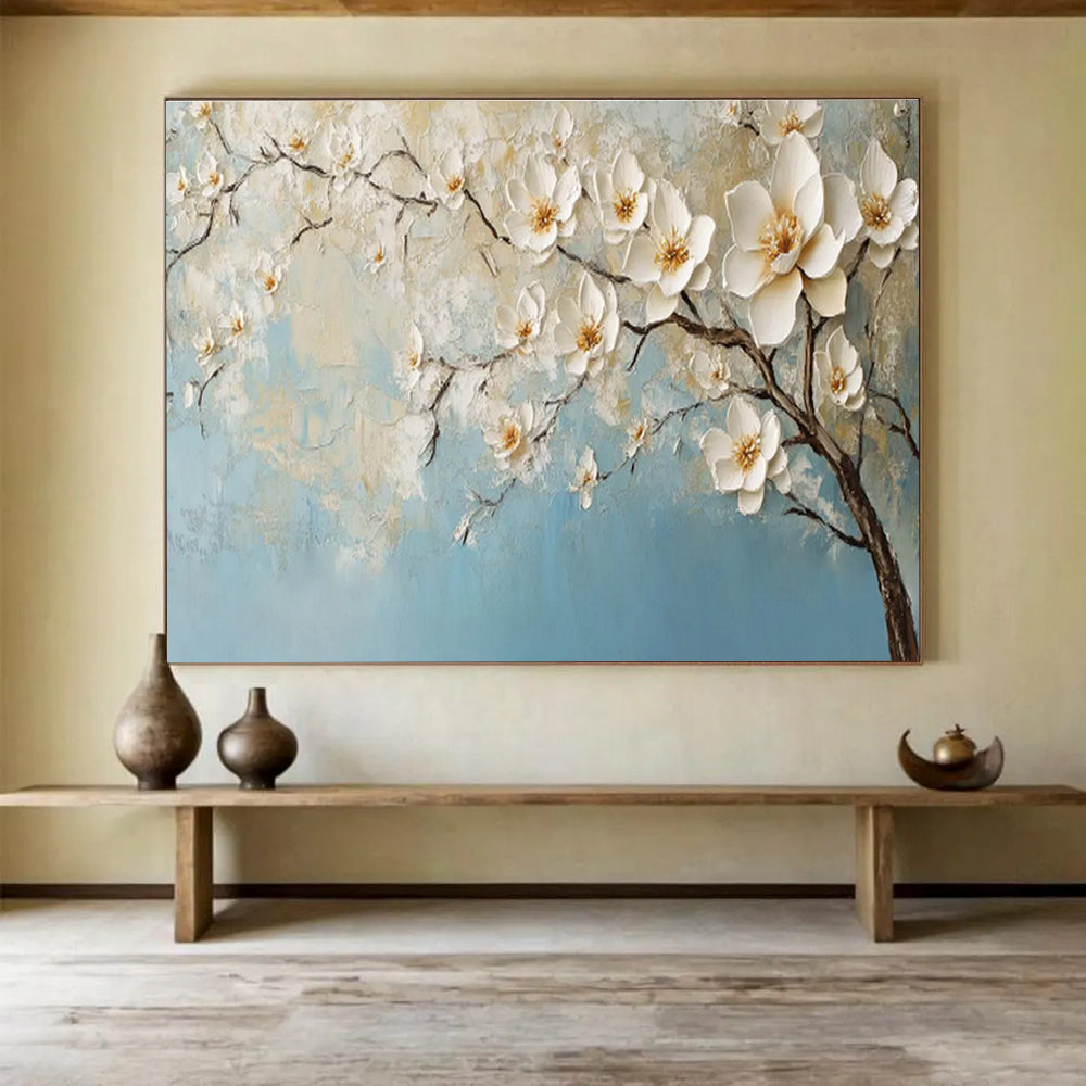 Blossom Serenity - 3D Textured Floral Oil Painting, Ideal for Bedroom & Spa DKS671