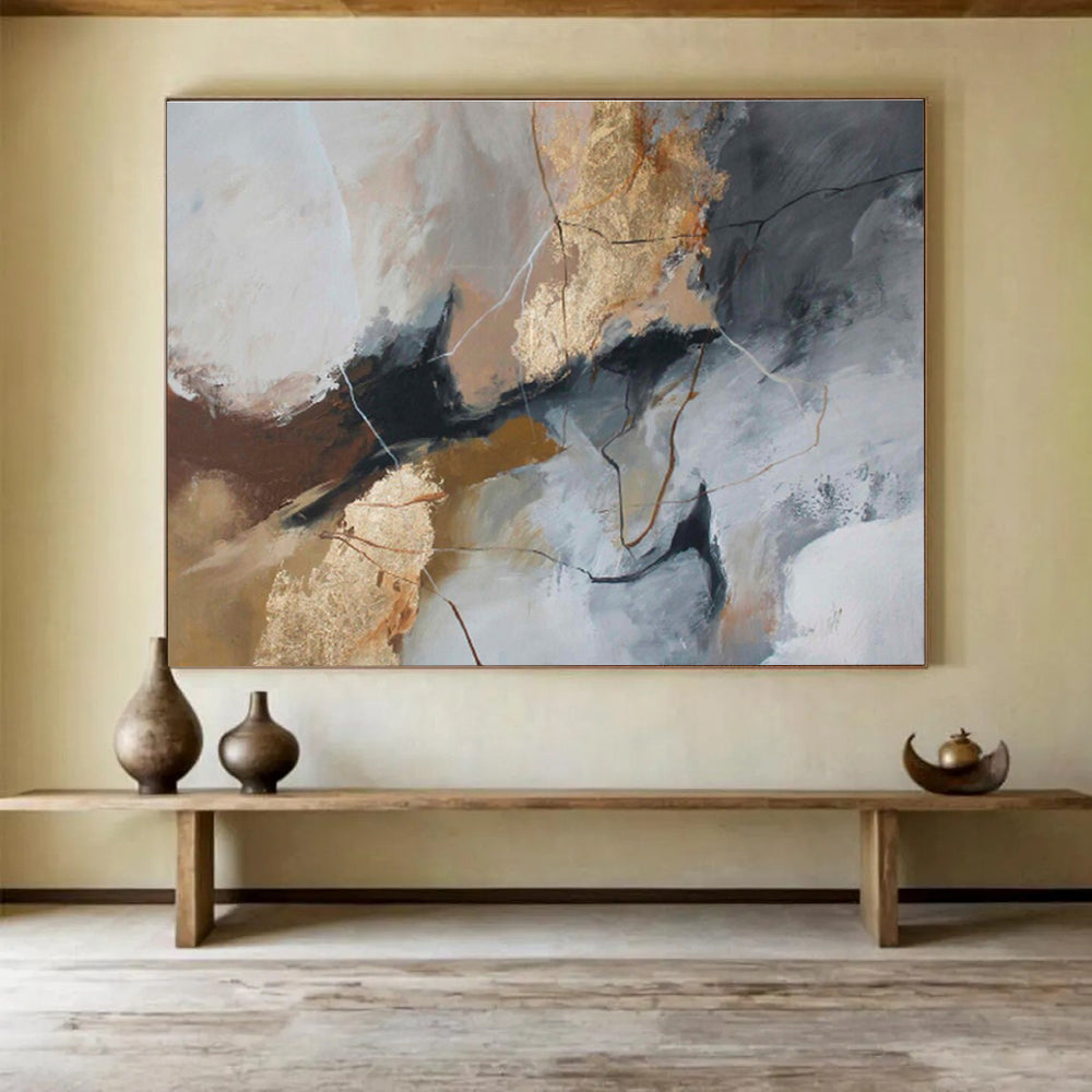 Grey and Gold Abstract Textures Modern Abstract Painting On Canvas DKS132