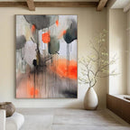 Gray, Orange, and Black Dripping, "Urban Rhythm" – Abstract Expressionist Painting On Canvas PS1005