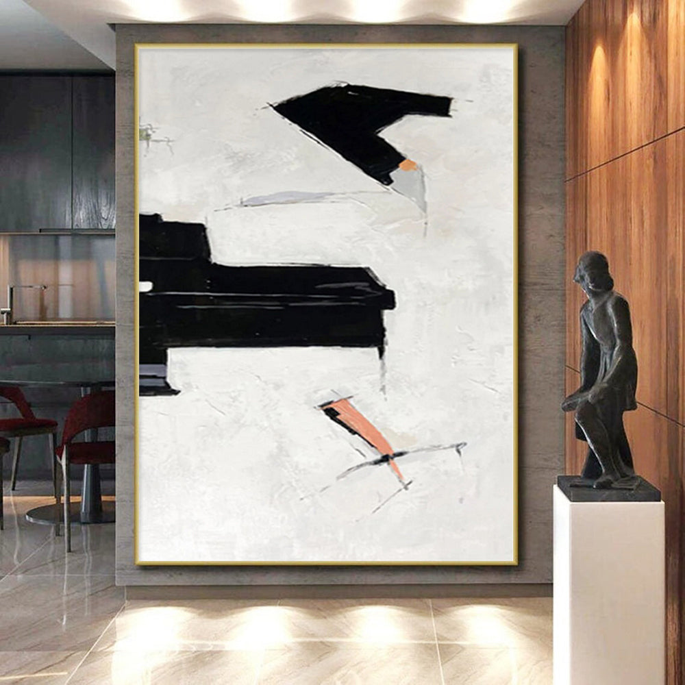 “Black - Orange - Grey Abstract Geometric Shapes” - Modern Abstract Painting On Canvas PS0328