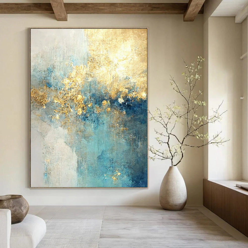 Blue - Gold Abstract Dreamscape Textured Painting On Canvas DS077