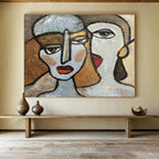“Cubist - Style Dual Faces” - Abstract Portrait, Cubist - Inspired Figure Painting On Canvas DKS719