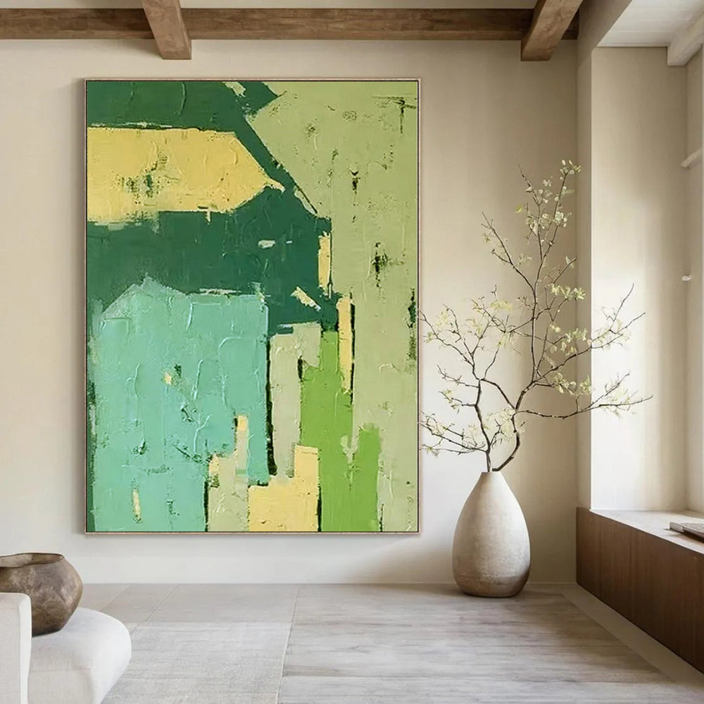 “Green - Blue Geometric Abstraction” - Modernist Abstract Painting On Canvas PS0186