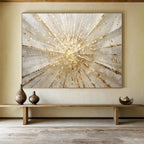 “Gold - White Burst” - Radiant Gold “Solar Flare” Painting On Canvas PT1615