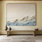 “Beige & Blue Textured Waves” - 3D Abstract Landscape Painting On Canvas PT251