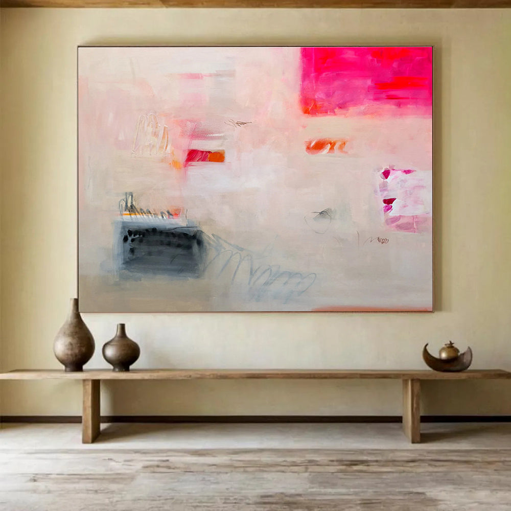 Soft Pink and Grey Abstract Painting On Canvas DKS061