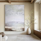 Gray, White and Brown with Soft Textures "Quiet Horizon" Abstract Landscape Painting On Canvas PS1149