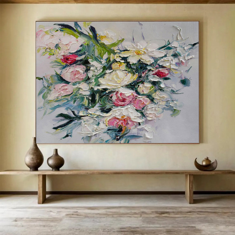 Colorful Blooms - Flower Bouquet Oil Painting, Ideal for Living Room & Bedroom DKS661