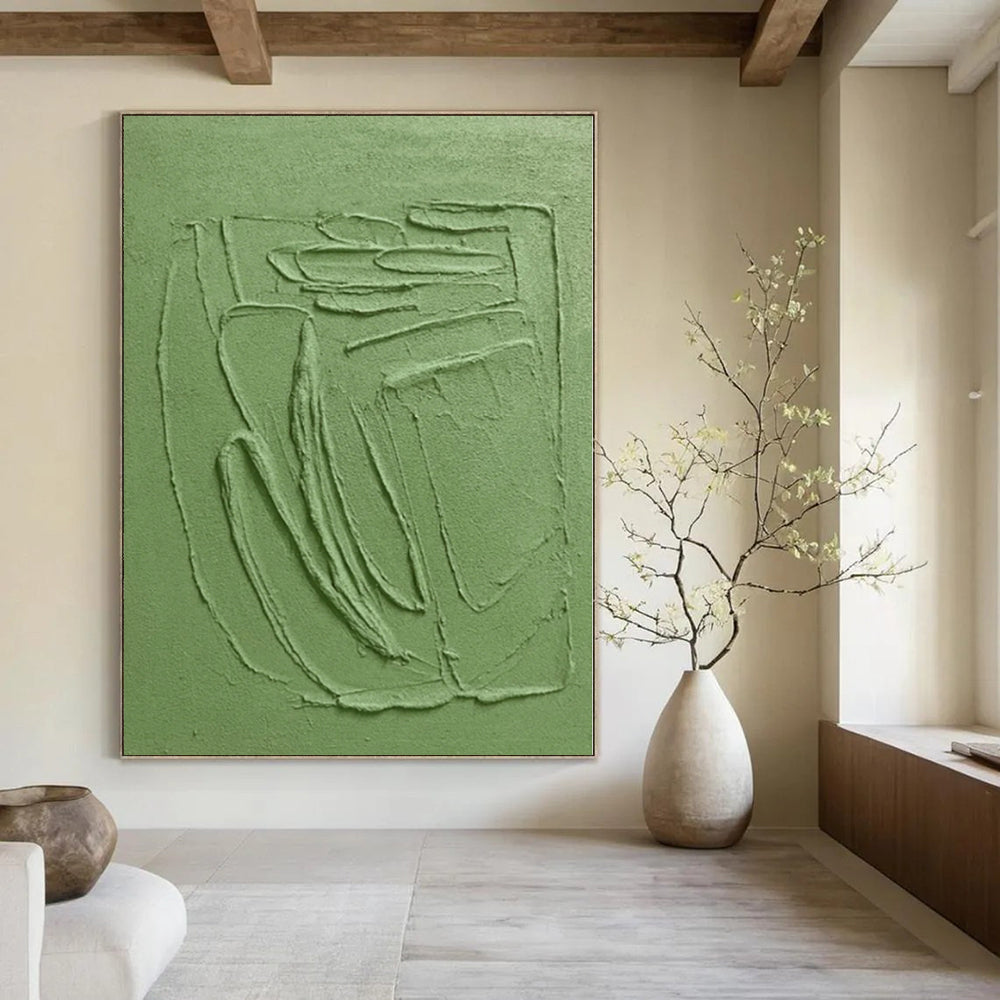“Textured Green Relief” - Minimalist Abstract Painting On Canvas PS0192