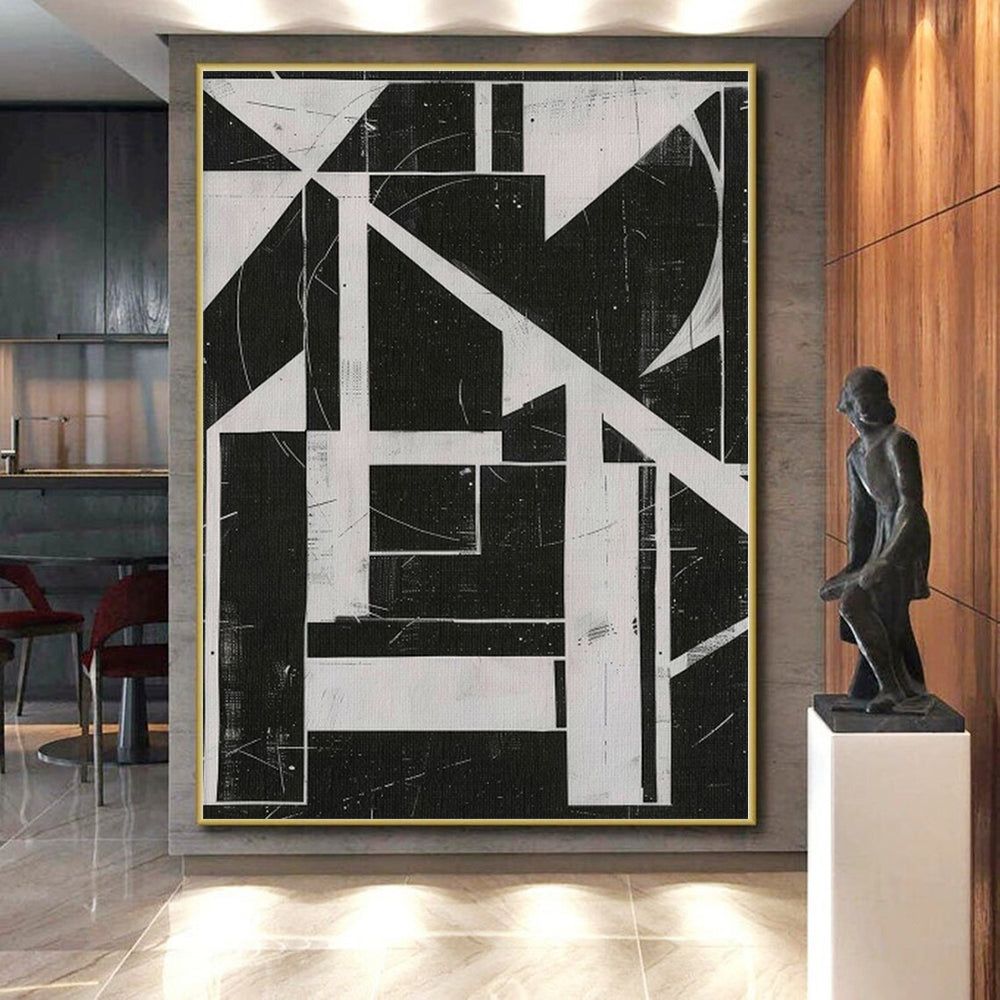 “Geometric Abstract in Black and White” - Constructivist Abstract Painting On Canvas PS0263
