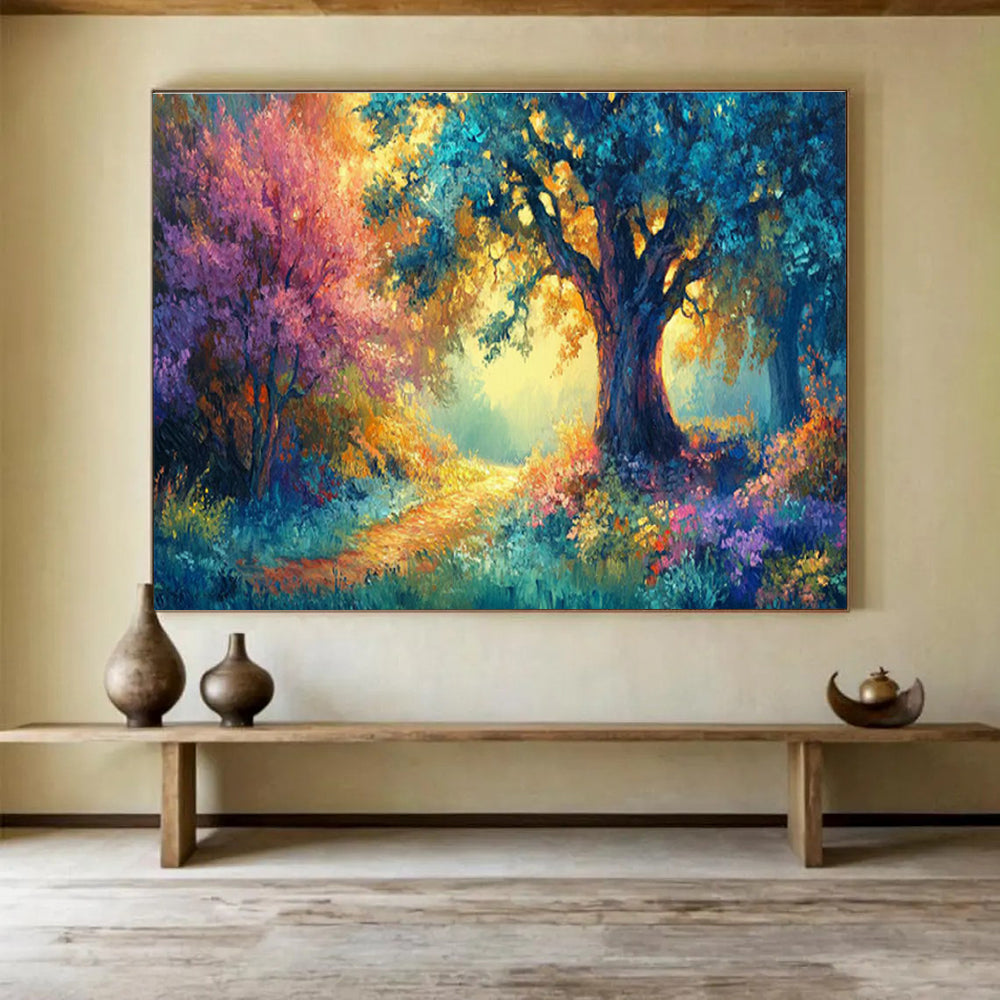 “Enchanted Forest Path” - Colorful Landscape, Fantasy Forest Oil Painting On Canvas DKS697