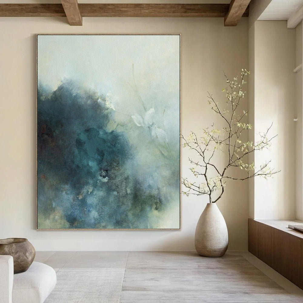 “Soft Blue - Grey Mist: Ethereal Abstract” - Dreamy Watercolor - Style Art On Canvas PT0948