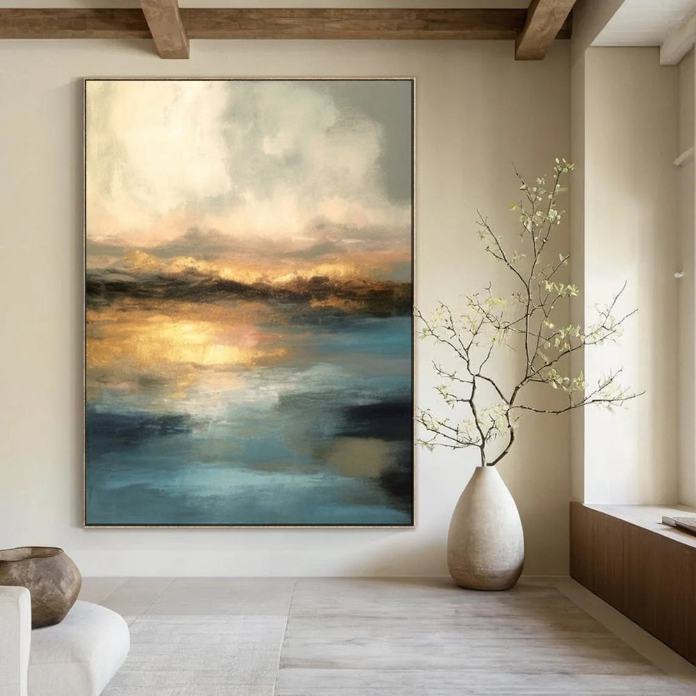 “Soft Abstract Sunset Reflection” - Abstract Landscape Painting On Canvas PT1940