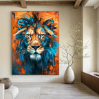 “Blue and Orange Lion” - Contemporary Pop - Surrealist Painting On Canvas PT2212