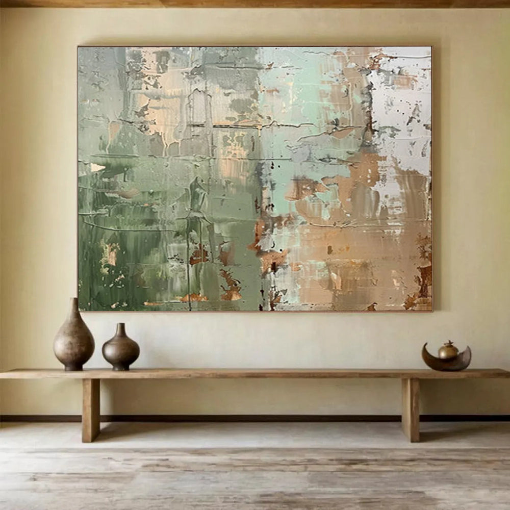 “Green and Brown Textured Abstract” - Earthy Abstract Painting On Canvas PT107