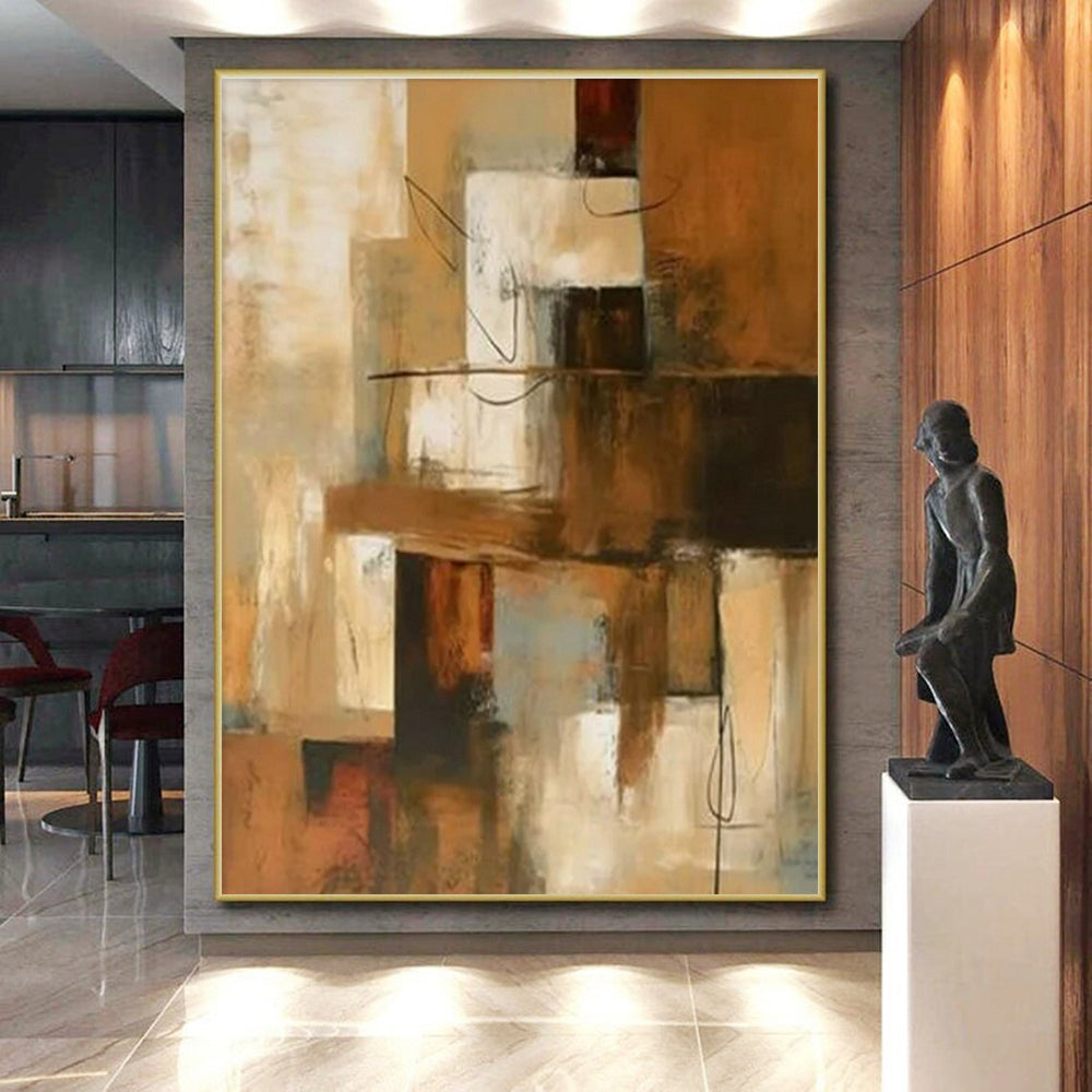 “Layered Abstract Composition” - Brown, Beige, Gray Abstract Layered Painting PS0600