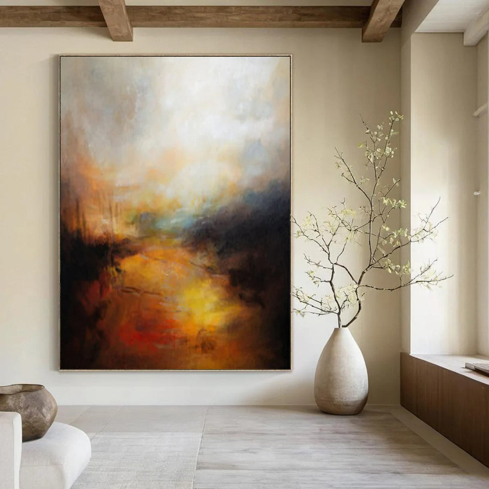 “Golden - Orange River” - Abstract Landscape Painting On Canvas PT2333