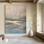 “Ethereal Coastal Glow - Soft Tones & Golden Reflections” Painting On Canvas DS264