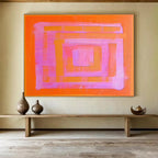 Pink and Orange Geometric Layers - Color Field Abstract Painting On Canvas DKS368
