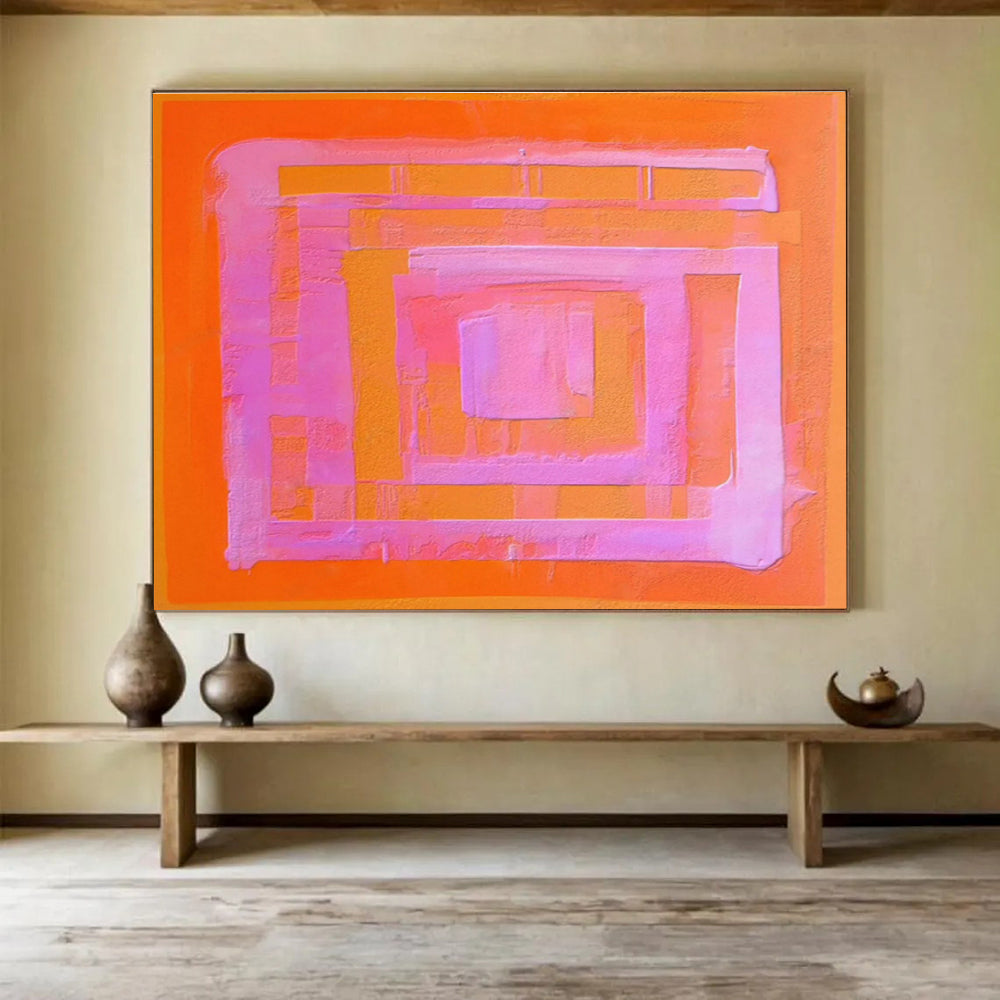 Pink and Orange Geometric Layers - Color Field Abstract Painting On Canvas DKS368