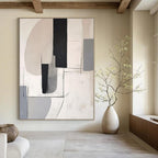 Black, White, Gray with Curved & Straight Lines "Geometric Flow" Abstract Painting On Canvas PS1375