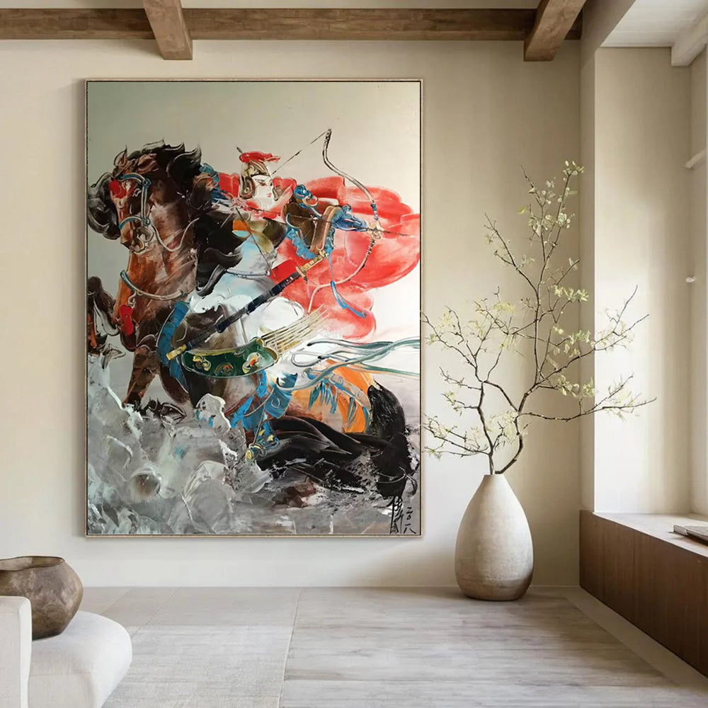 “Chinese Warrior on Horseback” - Oriental, Heroic - Themed Painting On Canvas PT1589