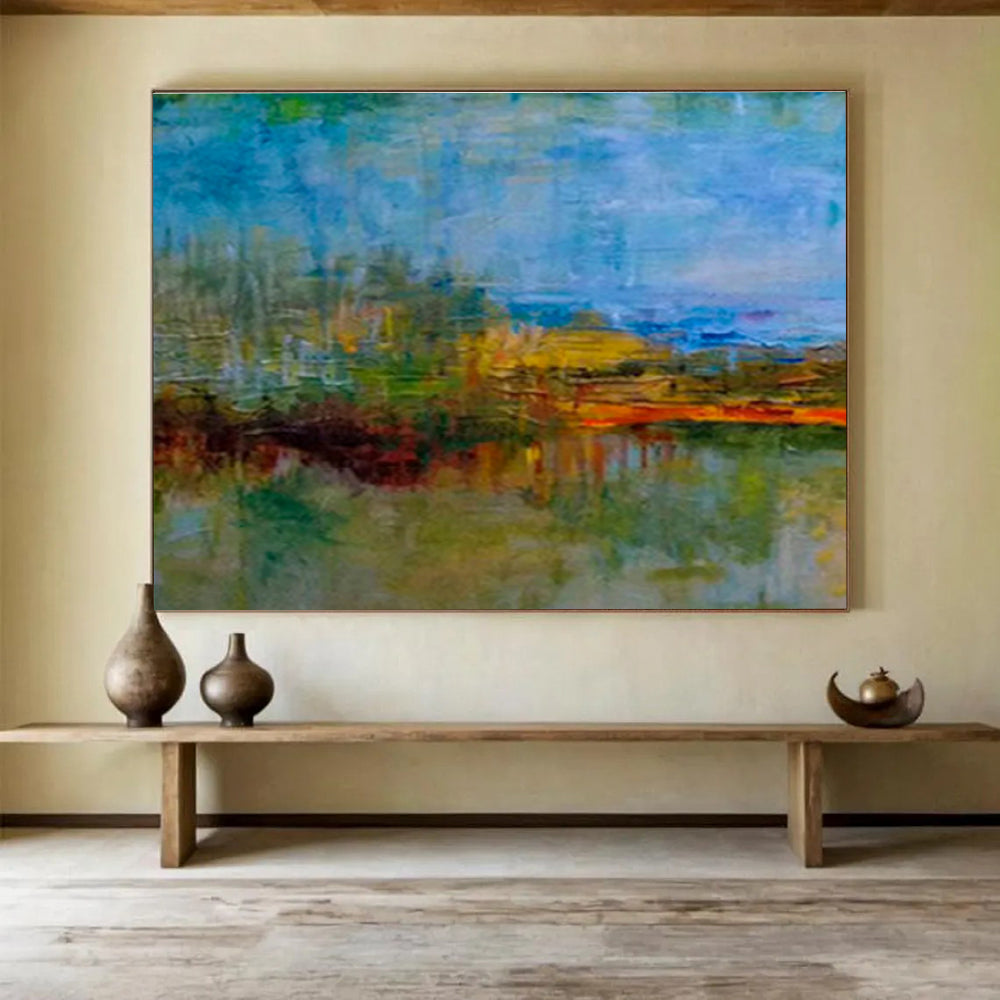 “Colorful Abstract Lakeview” - Vibrant Landscape Painting On Canvas DKS390