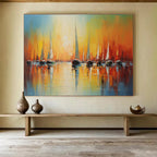 “Impasto Sailboat Sunset” - Impasto Oil Seascape Painting On Canvas DKS864
