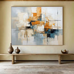 “Abstract Cityscape in Gray, Orange & Blue” - Modern Urban Impasto Painting On Canvas PT006