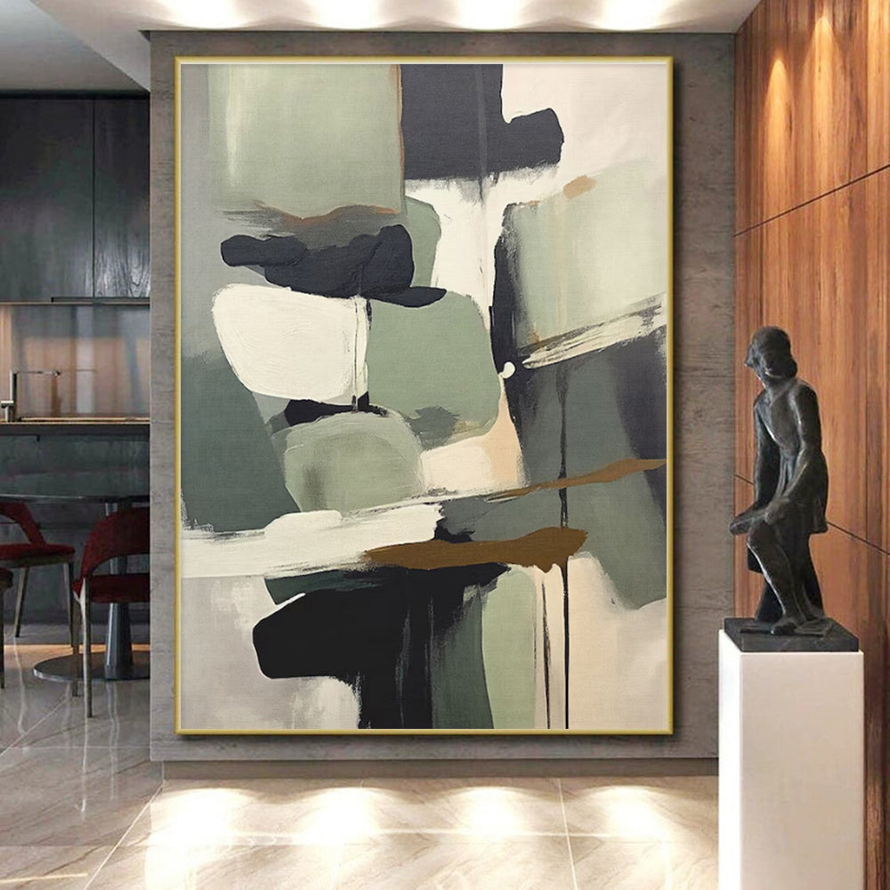 “Earth - Toned Geometric Collage” - Earth - Toned, Neutral Geometric Abstract Mixed - Media Painting On Canvas PS0748