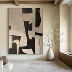 Black and White Geometric, "Monochrome Structure" – Abstract Geometric Painting On Canvas PS0977