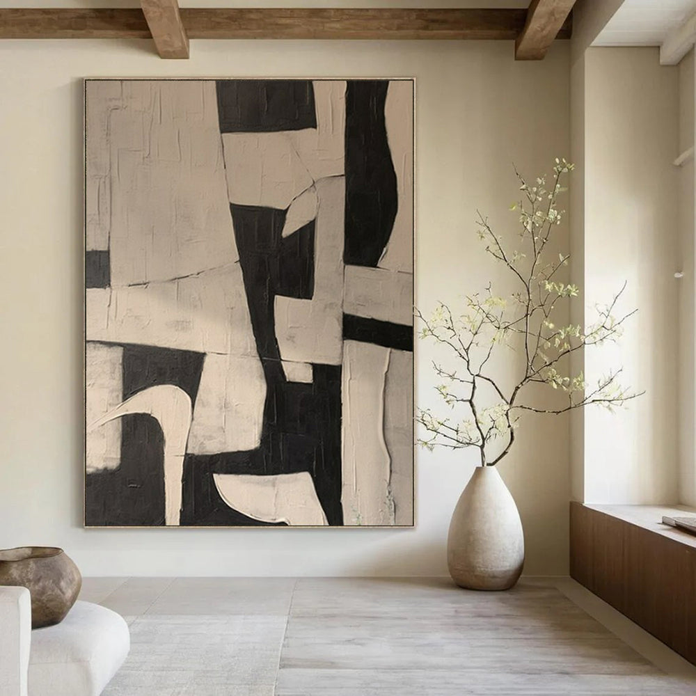 Black and White Geometric, "Monochrome Structure" – Abstract Geometric Painting On Canvas PS0977