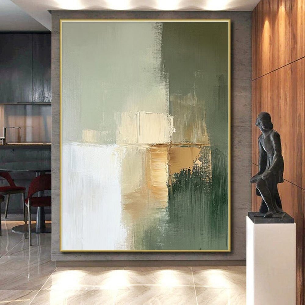 “Neutral Tones Abstract” - Green, Beige, Gray Abstract Minimalist Painting PS0770