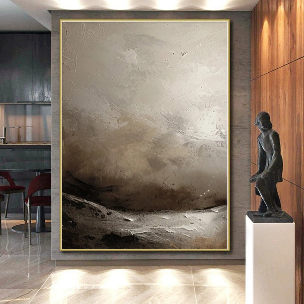 “Gray Textured Landscape” - Gray Abstract Textured Landscape Painting On Canvas PS0550
