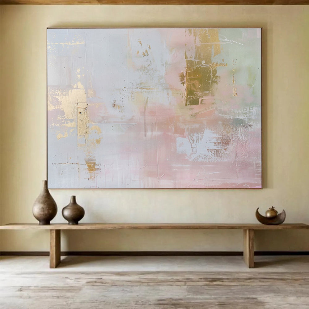 “Gilded Pastel Elegance” - Luxe Abstract Painting On Canvas DKS498