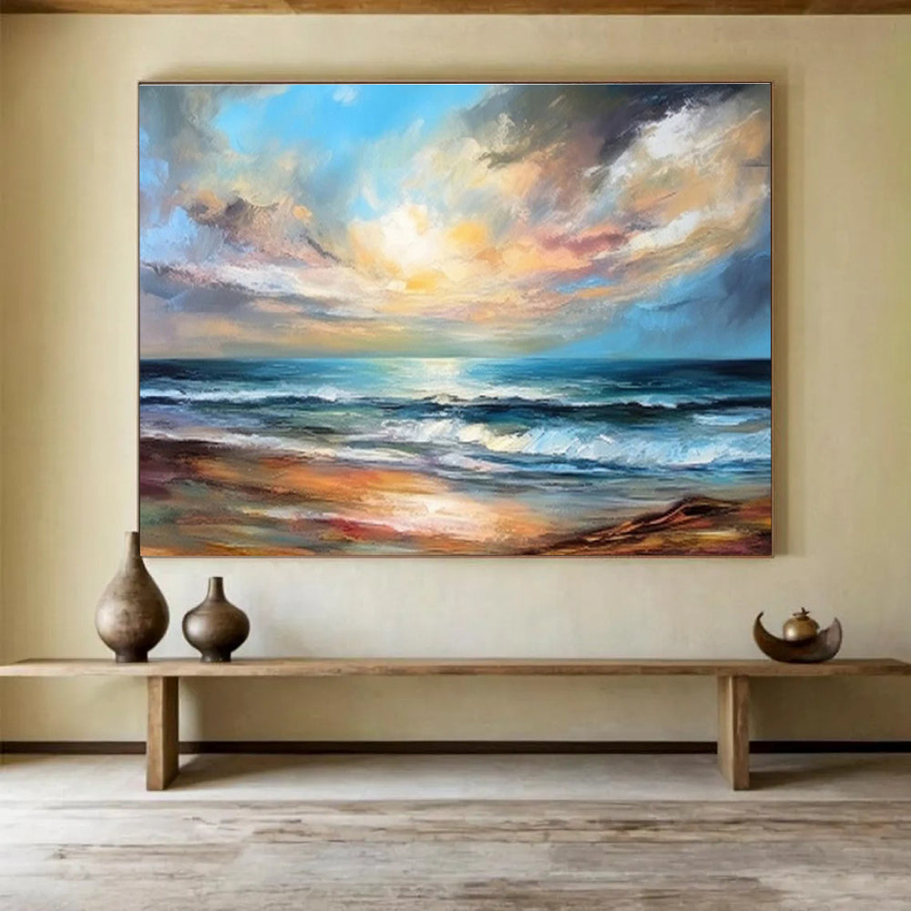 Colorful Seaside Sunset Impressionist Seascape Painting On Canvas DKS152
