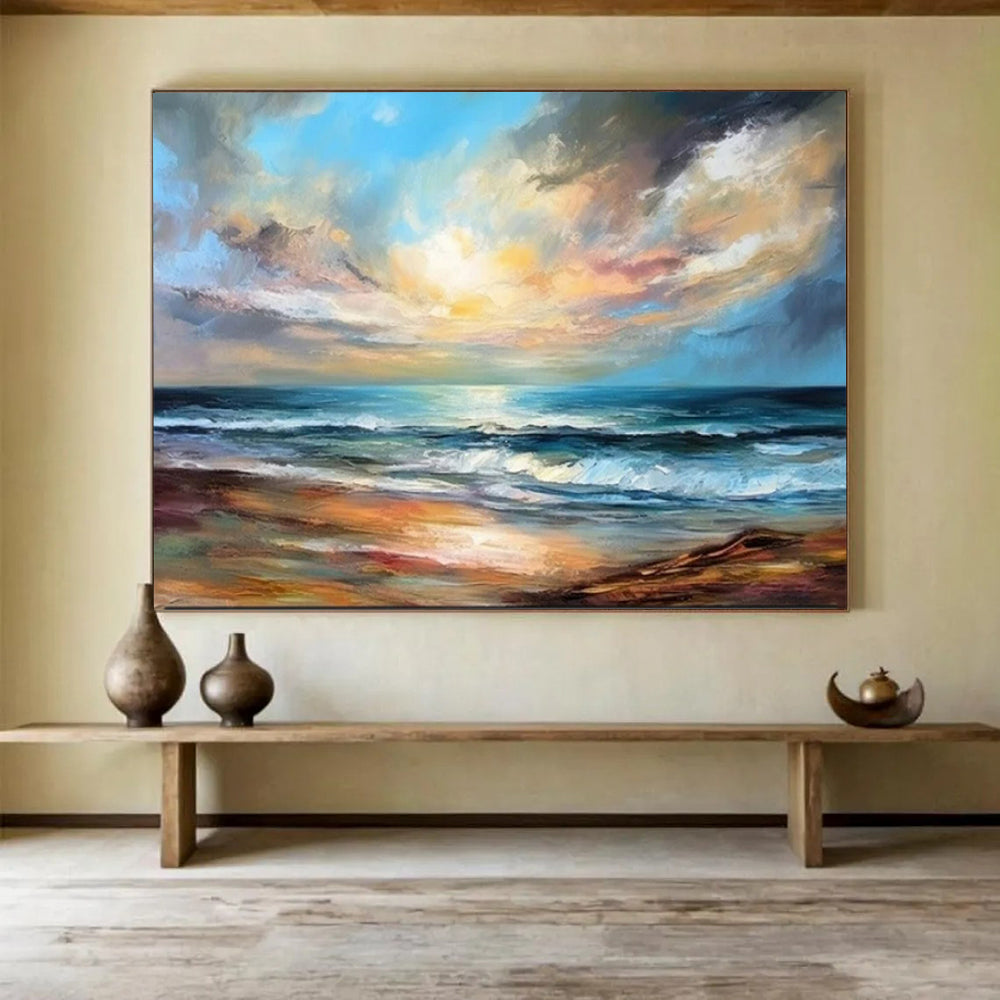 “Serene Seaside Sunset” - Impressionistic Landscape Painting On Canvas PT1594