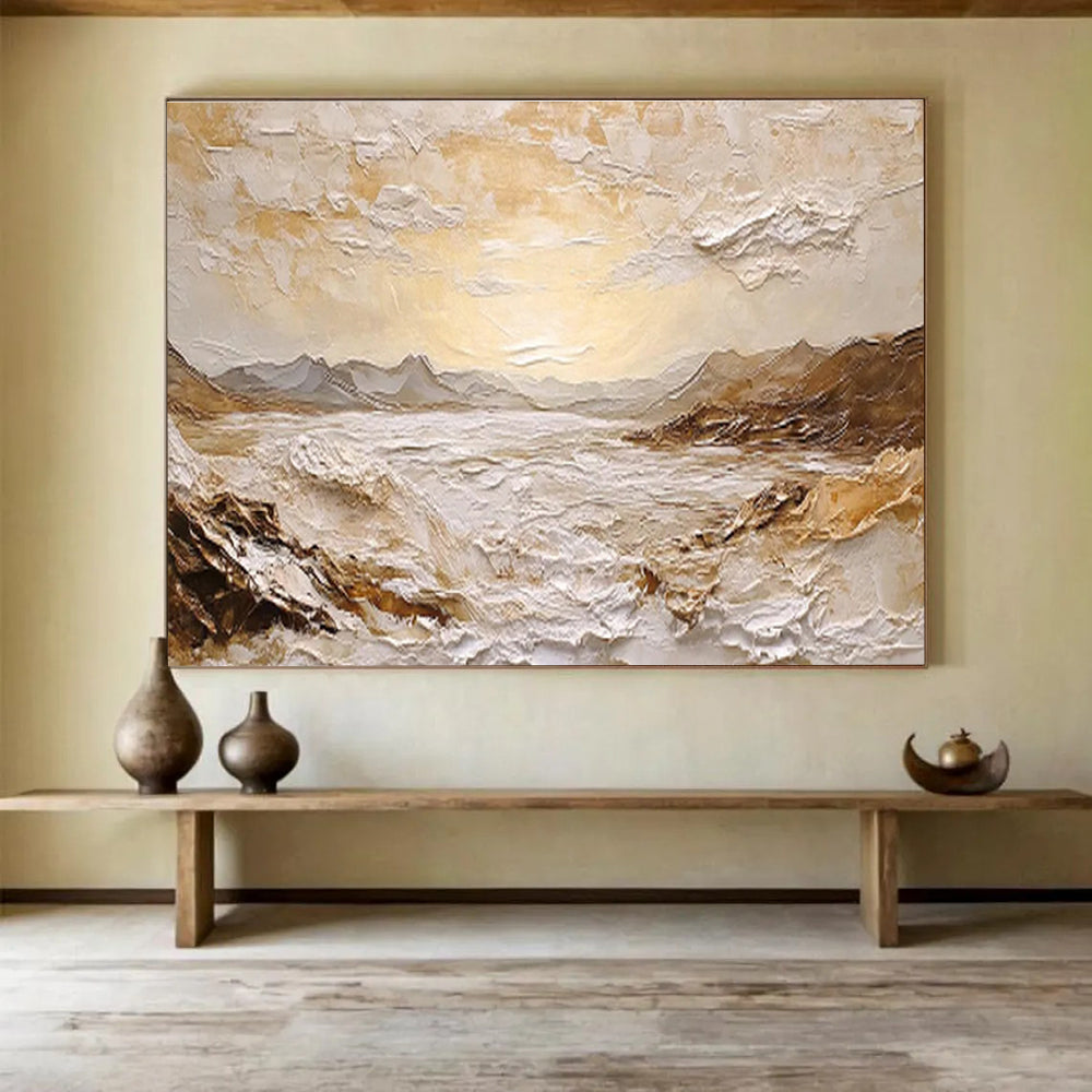 “Textured Golden Horizon” - Impasto Landscape Painting On Canvas DKS458