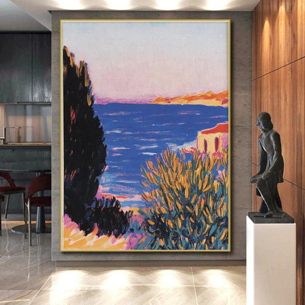 Coastal View, "Sunset Coast" – Impressionist Landscape Painting On Canvas PS0878