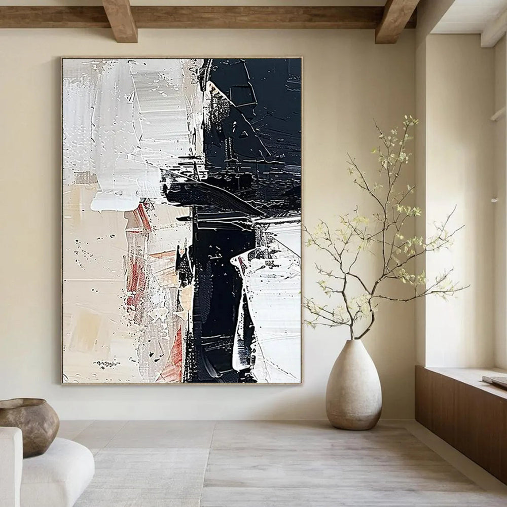 “Black, White, and Red Abstract Fusion” - Abstract Expressionist Painting On Canvas PT2366