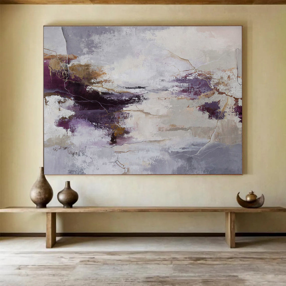 Purple and Grey Abstract Flow Contemporary Abstract Painting On Canvas DKS134