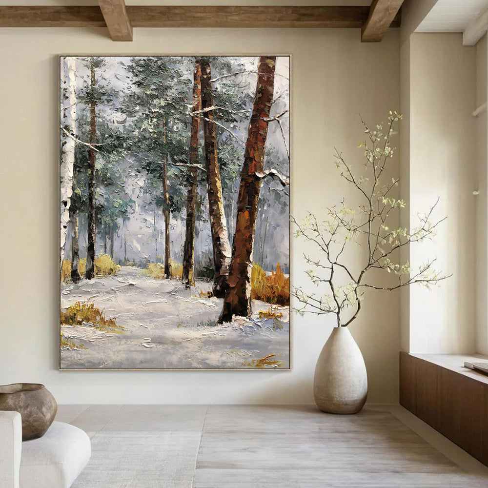 “Snowy Forest Path” - Impressionist Landscape Painting On Canvas PT1274