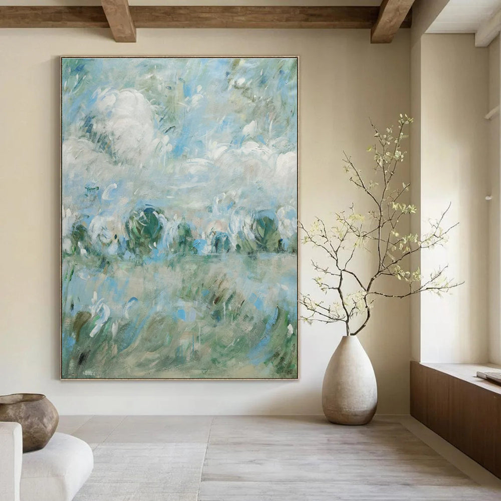 Blue, Green, White with Impasto Landscapes "Soft Horizon" Abstract Painting On Canvas PS1439