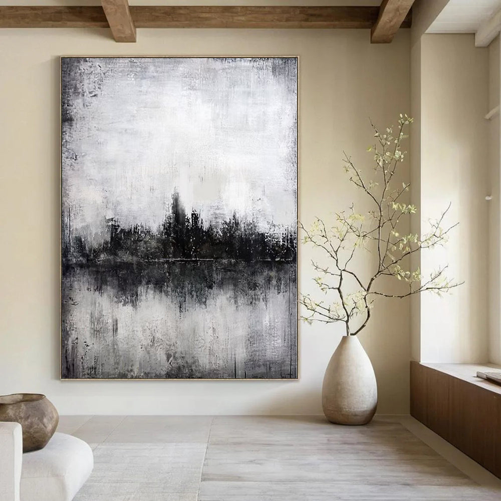 Black and White Cityscape "Moody Metropolis" Abstract Landscape Painting On Canvas PS1090