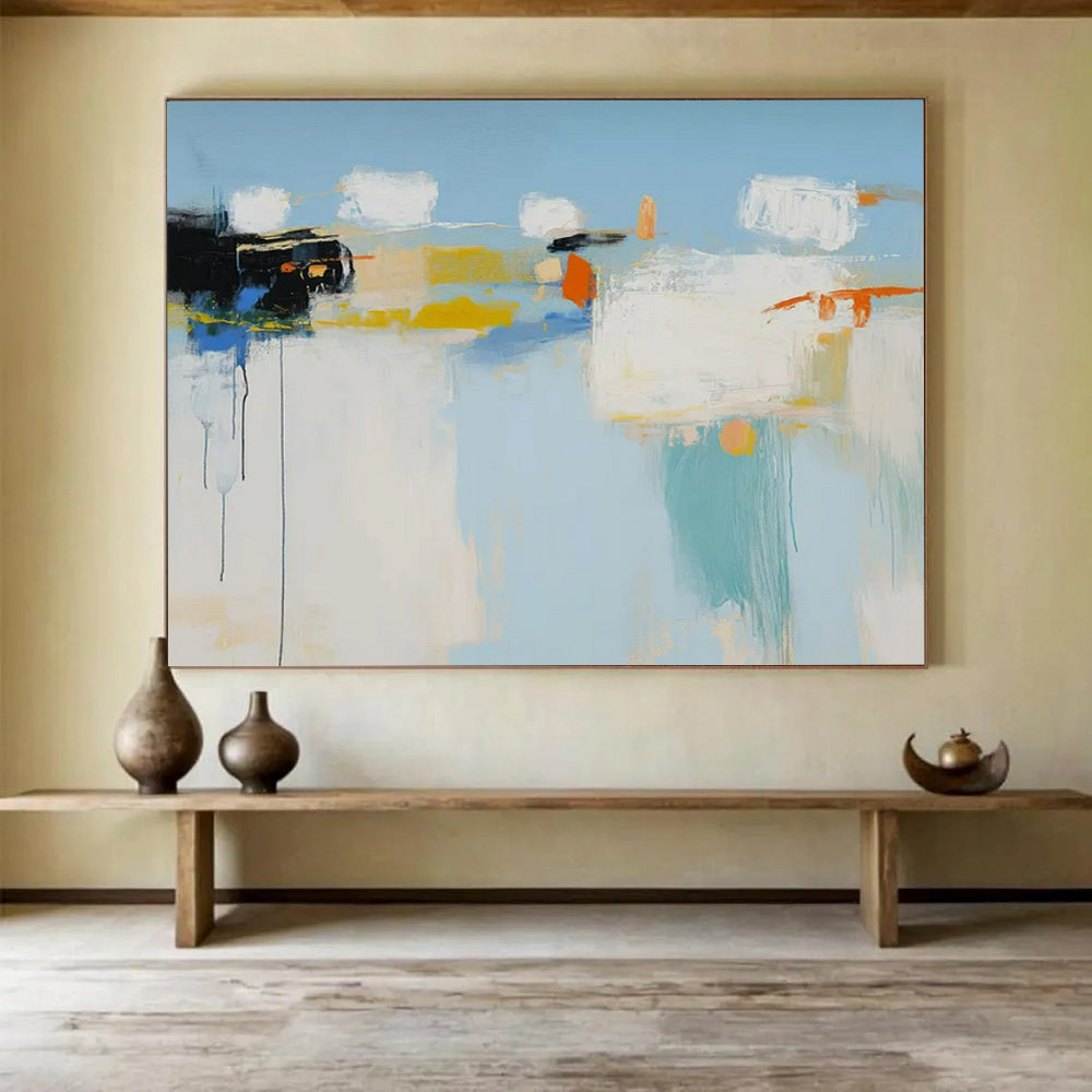 “Color Block Abstract in Blue, Yellow, White” - Minimalist Abstract - Painting On Canvas PT1757